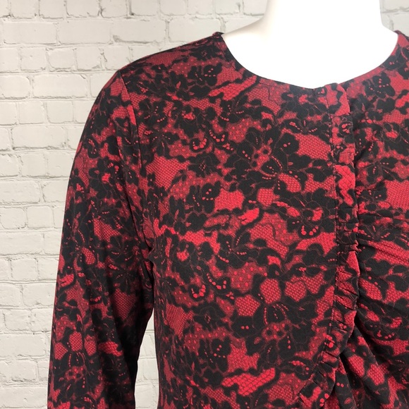 Michael Kors Red/Black Lace Print Ruffle Dress 1X - Picture 6 of 8